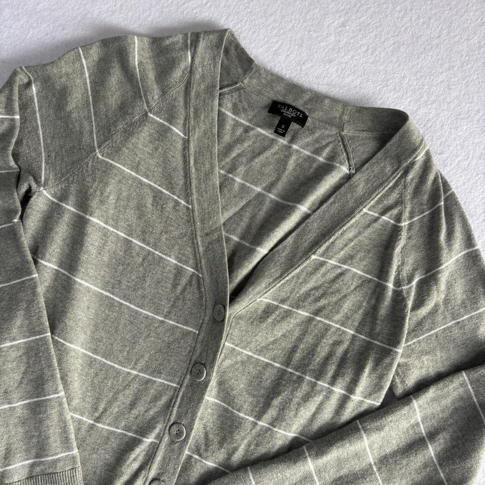 Talbots Button Up Cardigan Sweater Womens Small Petite Gray Cotton Long Sleeve